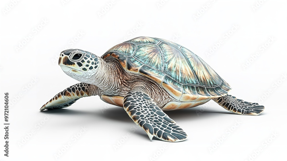 Fototapeta premium a serene sea turtle isolated on a white background, highlighting its graceful movements and ancient wisdom PNG