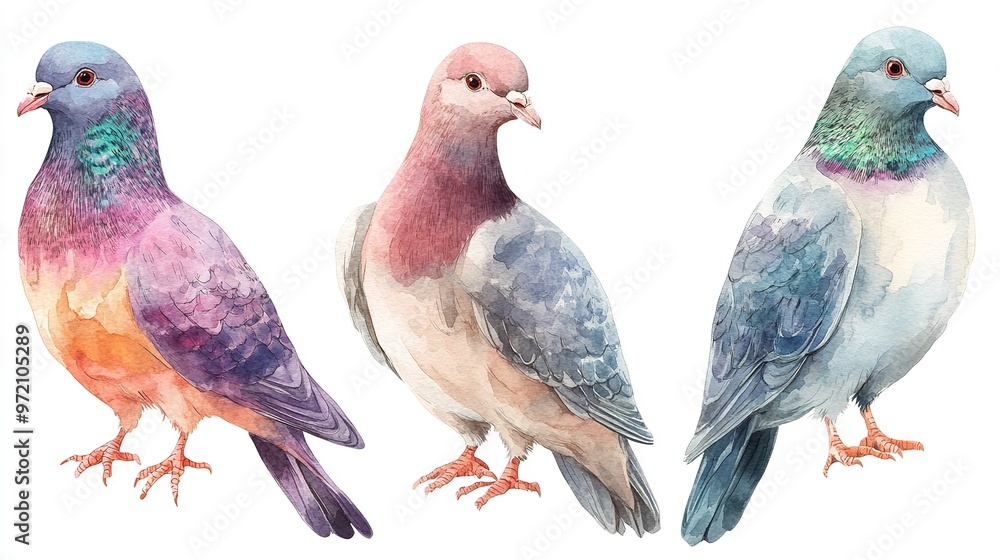 Fototapeta premium two grey doves standing on white background.