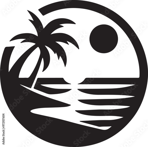 Eye catching sea beach silhouette icon and vector logo design.