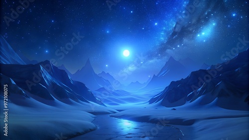 winter night landscape with mountains