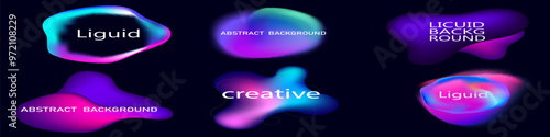 Gradient neon color sphere. Round holographic gradients. Glowing bright liquid gradient shape. Curved line for banner and flyer, social media.