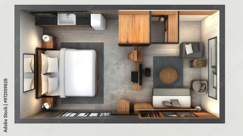 Studio Apartment Design: Top View Studio Apartment Design: Top View