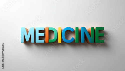 Medicine word 3d colorful lettering on plain white background