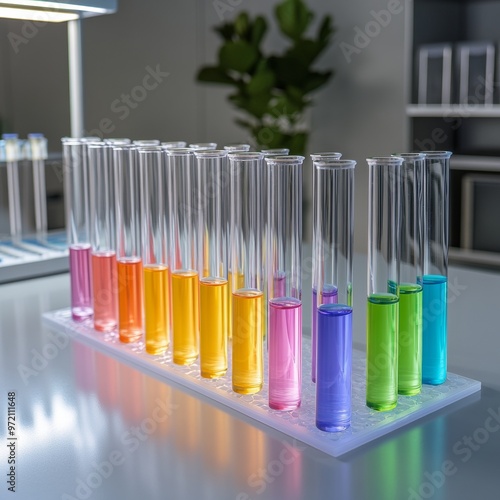 Colorful Chemical Solutions in Test Tubes.