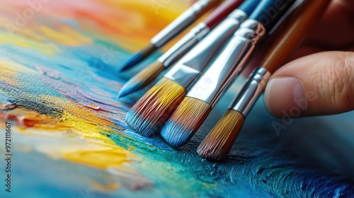 A close up of a person holding brushes in their hand, AI