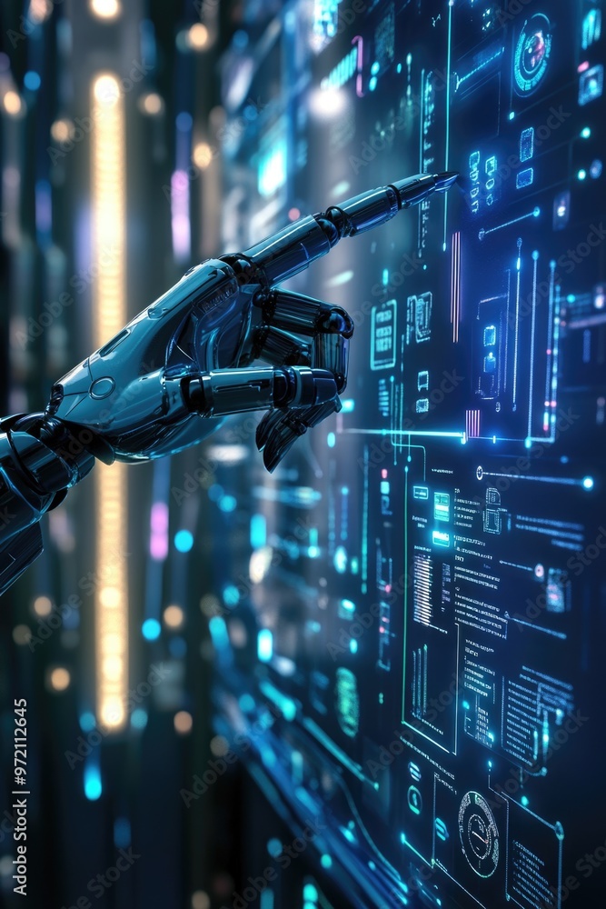 Robot touches computer screen Robot touches computer screen
