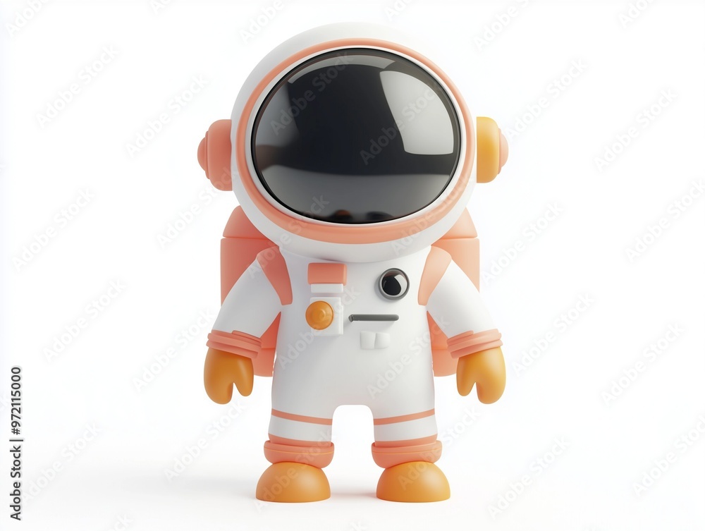 Astronaut figurine with pink and orange accents and black visor. Astronaut figurine with pink and orange accents and black visor.