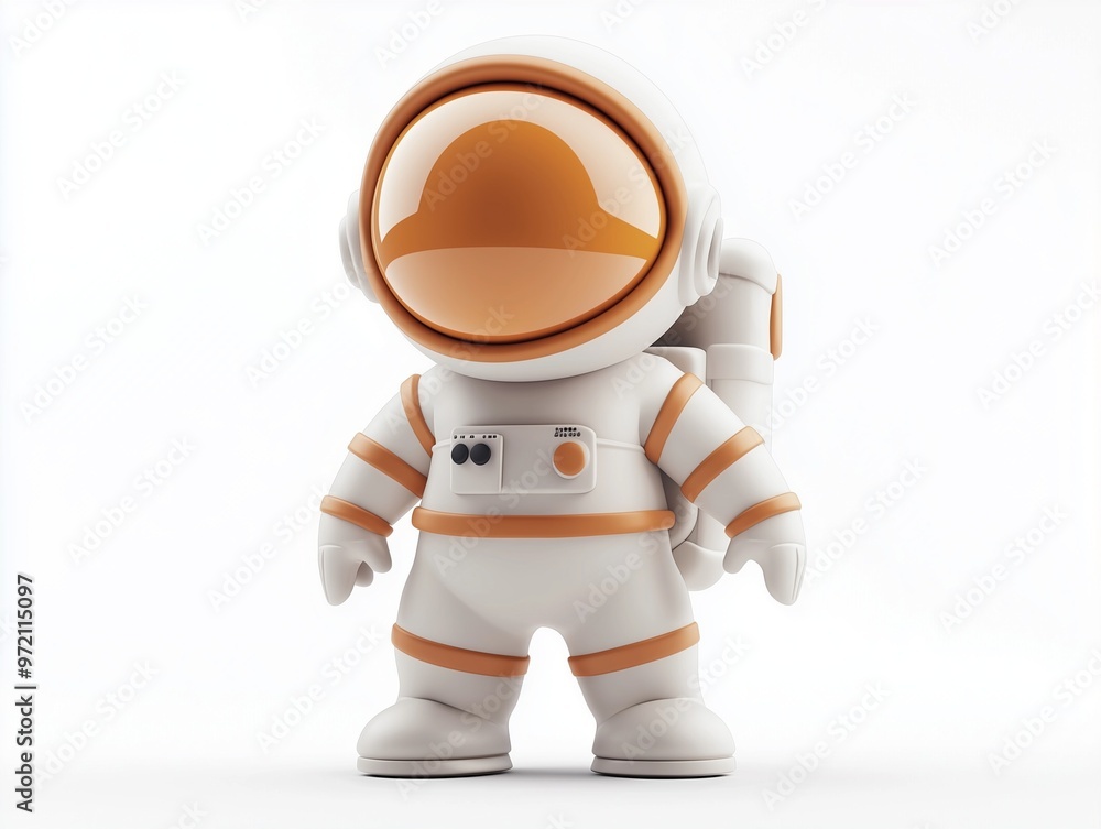 Fototapeta premium Orange and white astronaut figurine with backpack and helmet.