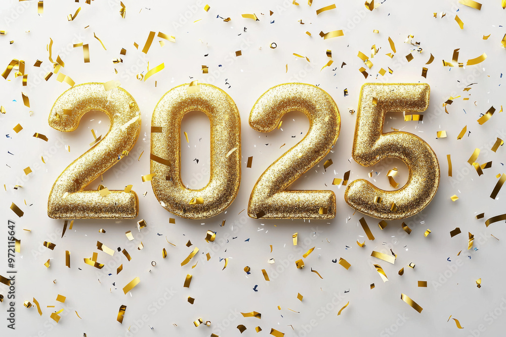 Golden 2025: A festive image of 2025 in gold foil balloons surrounded by confetti, representing a joyful and celebratory new year. Perfect for cards, greetings, and social media posts. Golden 2025: A festive image of 2025 in gold foil balloons surrounded by confetti, representing a joyful and celebratory new year. Perfect for cards, greetings, and social media posts.