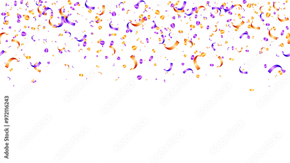 Purple, yellow and orange confetti, ribbon banner isolated on transparent background Purple, yellow and orange confetti, ribbon banner isolated on transparent background