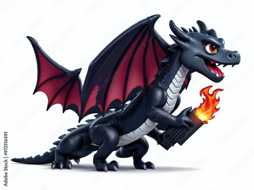 Fototapeta premium red dragon illustration,red dragon cartoon,,dragon in the night,dragon cartoon isolated on white