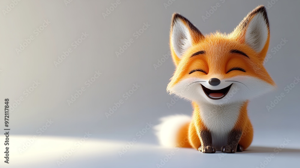 Fototapeta premium Adorable Cartoon Fox Sitting on White Background.