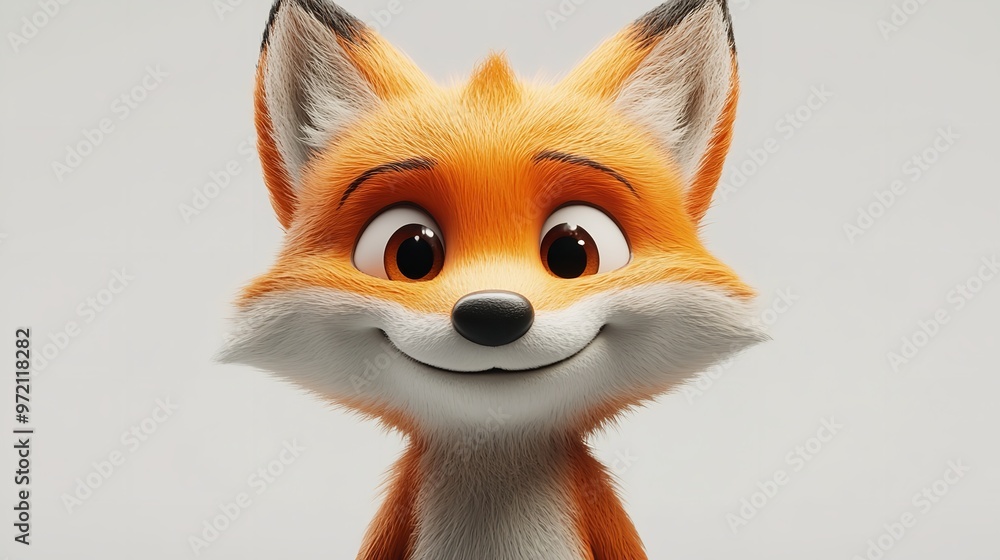 Obraz premium Adorable Cartoon Fox Sitting on White Background.