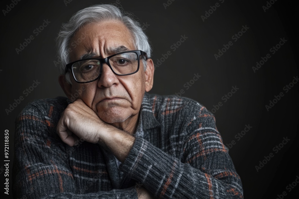 Hispanic senior man tired  bored  depressed with crossed arms.