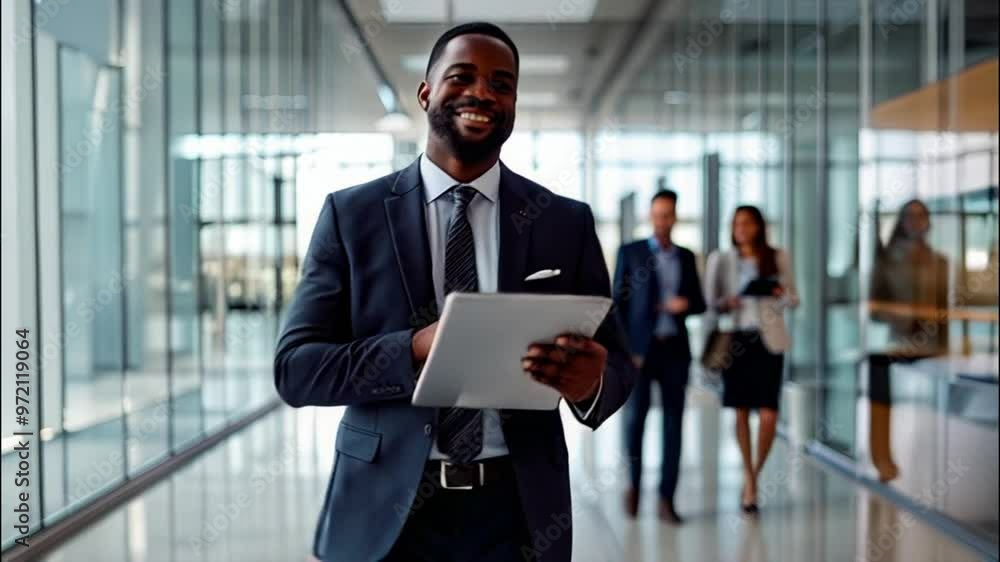 A Confident Businessman Working in a Modern Office Environment Setting with Glasses A Confident Businessman Working in a Modern Office Environment Setting with Glasses