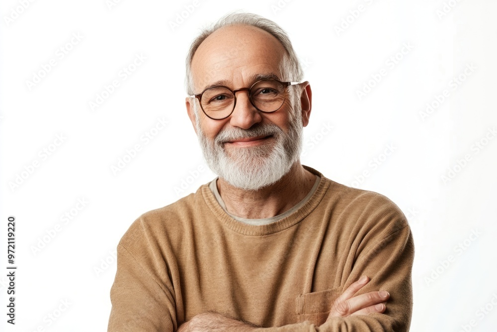 Happy middle aged man in glasses smiling with crossed arms. Happy middle aged man in glasses smiling with crossed arms.