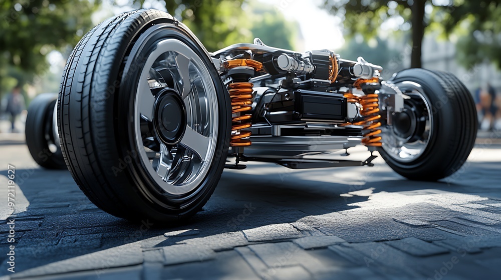 Car Undercarriage on a Cobblestone Street Car Undercarriage on a Cobblestone Street