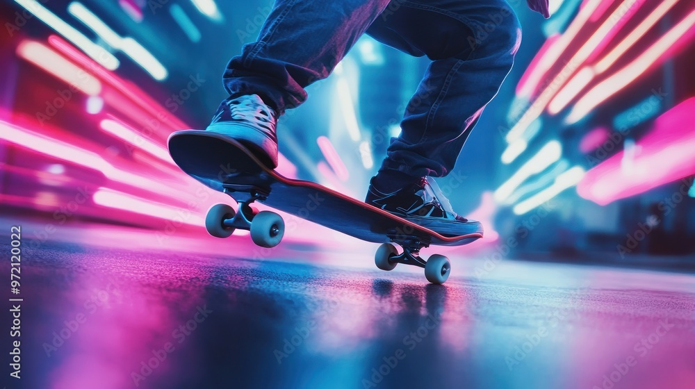 Obraz premium Skateboarding under Neon Lights