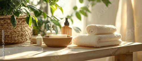 Wallpaper Mural Sunlit Serenity: Spa Essentials Bathed in Golden Light Torontodigital.ca
