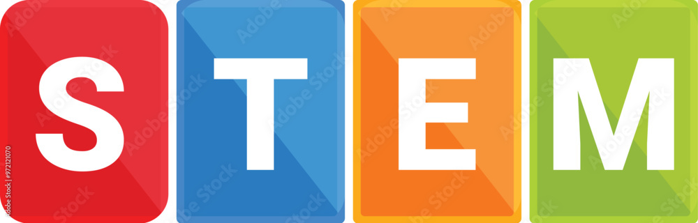 Four colorful squares are illustrating the stem concept, each square representing one initial of the acronym Four colorful squares are illustrating the stem concept, each square representing one initial of the acronym