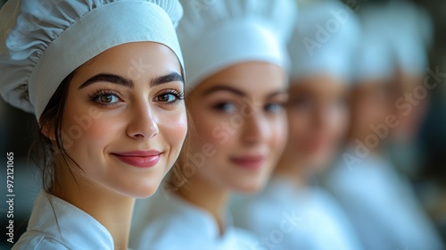 A team of women chefs from different backgrounds, working together in a bustling restaurant kitchen, preparing gourmet dishes with focus and passion 