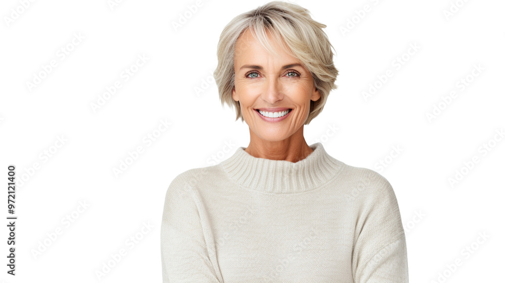 Beautiful middle-aged woman in her 50s that is wearing a chic cardigan on transparent background PNG.
Beautiful middle-aged woman in her 50s that is wearing a chic cardigan on transparent background PNG.