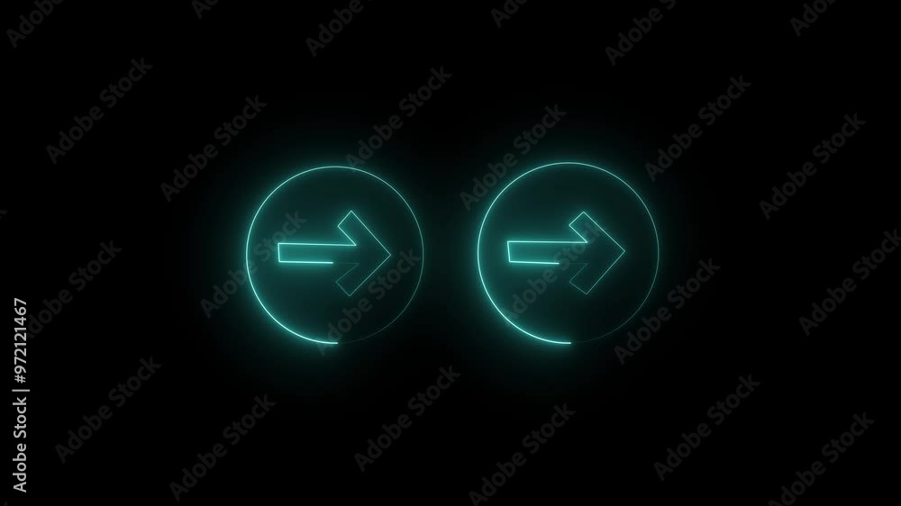 Neon simple arrow icon in bright abstract gray color. Right cyan arrow neon icon on black background. Direction icon, direction arrow icon on black background, used to indicate parallel, Neon simple arrow icon in bright abstract gray color. Right cyan arrow neon icon on black background. Direction icon, direction arrow icon on black background, used to indicate parallel,