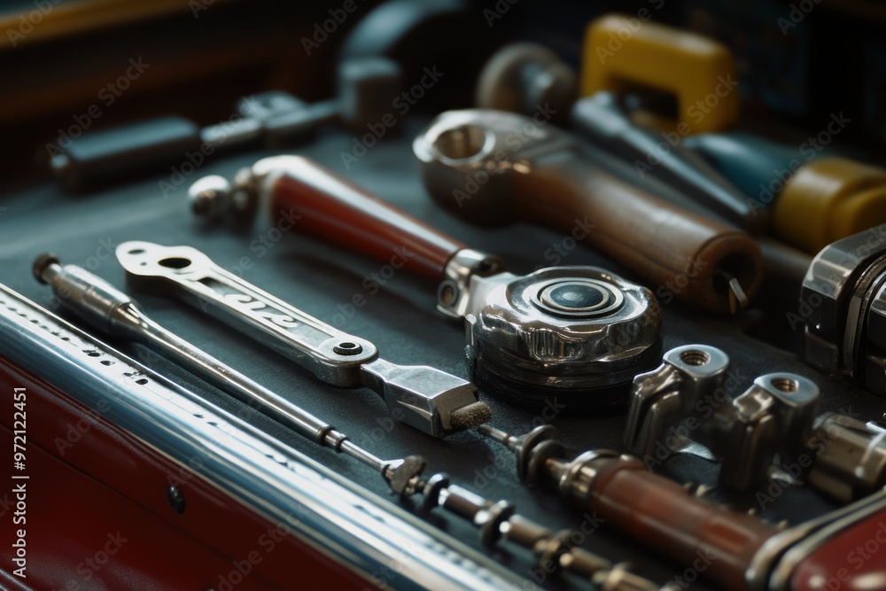 Naklejka premium Close-up of a Tool Set in a Red Toolbox