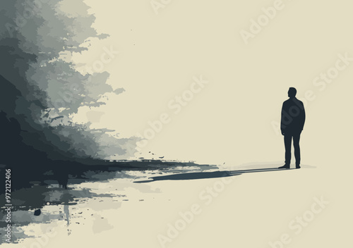 Businessman Contemplates Shadow in Minimalistic Abstract Setting Reflecting Victory and Success in a Business Context During Daytime