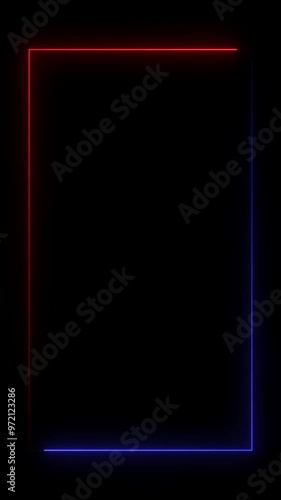 Drak blue and red neon frame. Vertical rectangular neon frame.