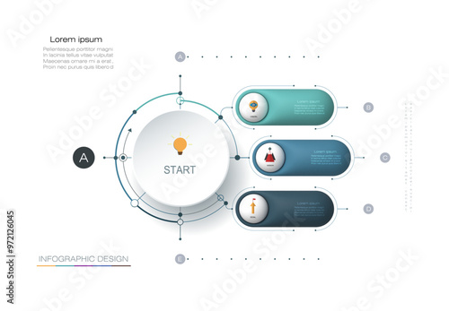 Vector Infographic 3d circle label, template design. Business concept, Infography with 5 number options, steps or processes. Infographic element for layout, process 