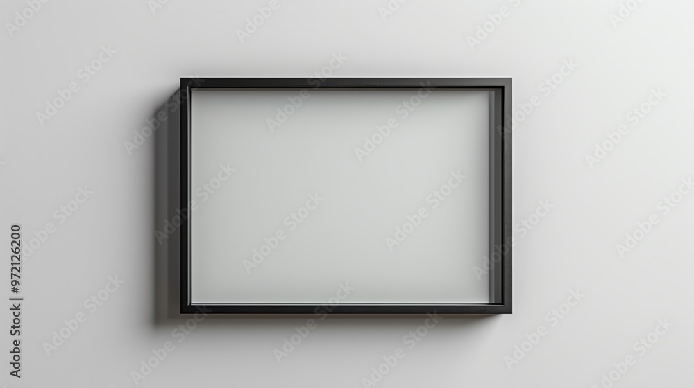Blank black frame on a white wall. Blank black frame on a white wall.