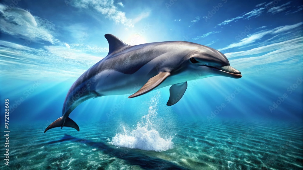 A dolphin's sleek form glides effortlessly through the ocean, its flowing contours a testament to its agility and A dolphin's sleek form glides effortlessly through the ocean, its flowing contours a testament to its agility and