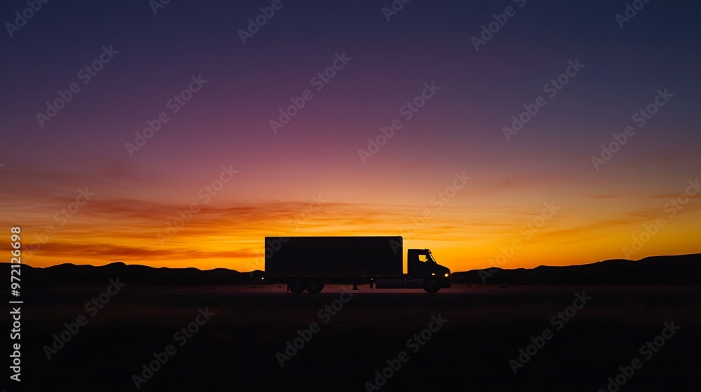 Silhouetted Delivery Truck at Dusk Highlighting Logistics Silhouetted Delivery Truck at Dusk Highlighting Logistics