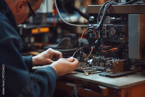 Senior Technician Working on Complex Electronic Equipment