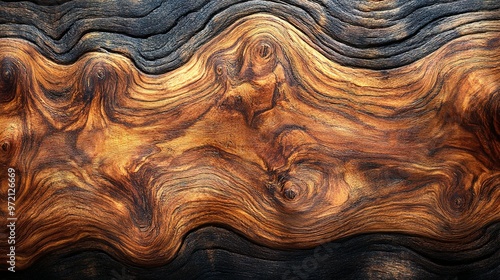 Abstract Wood Grain Pattern with Wavy Lines and Knots