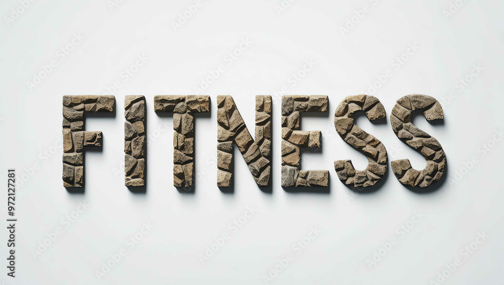 Fitness word made of stone material lettering on plain white background Fitness word made of stone material lettering on plain white background