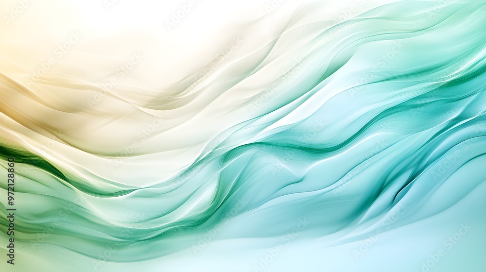 Nature-inspired abstract waves, smooth and flowing, utilizing a palette of soft greens, browns, and blues, creating an organic, tranquil composition Nature-inspired abstract waves, smooth and flowing, utilizing a palette of soft greens, browns, and blues, creating an organic, tranquil composition