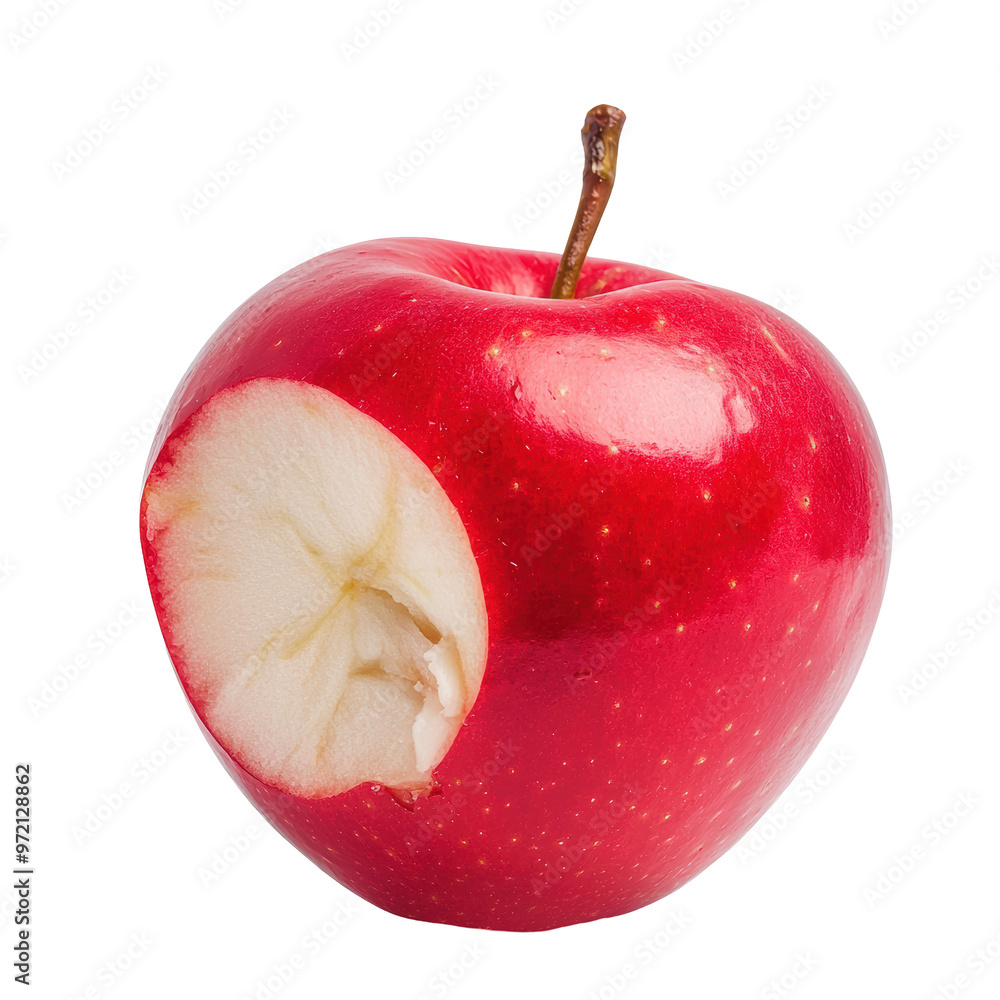 Red apple with a visible bite mark on the side, showing the inner white ...