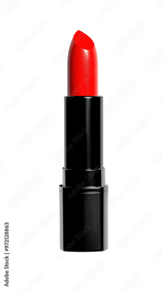Bright red lipstick in a sleek black case. This bold red color provides a vibrant and classic cosmetic choice for enhancing lips. Isolated on transparent background, png. Bright red lipstick in a sleek black case. This bold red color provides a vibrant and classic cosmetic choice for enhancing lips. Isolated on transparent background, png.