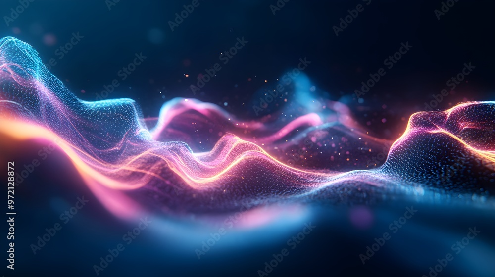 Obraz premium Neon abstract shapes, fluid motion, vibrant colors, futuristic tech background, deep space vibes