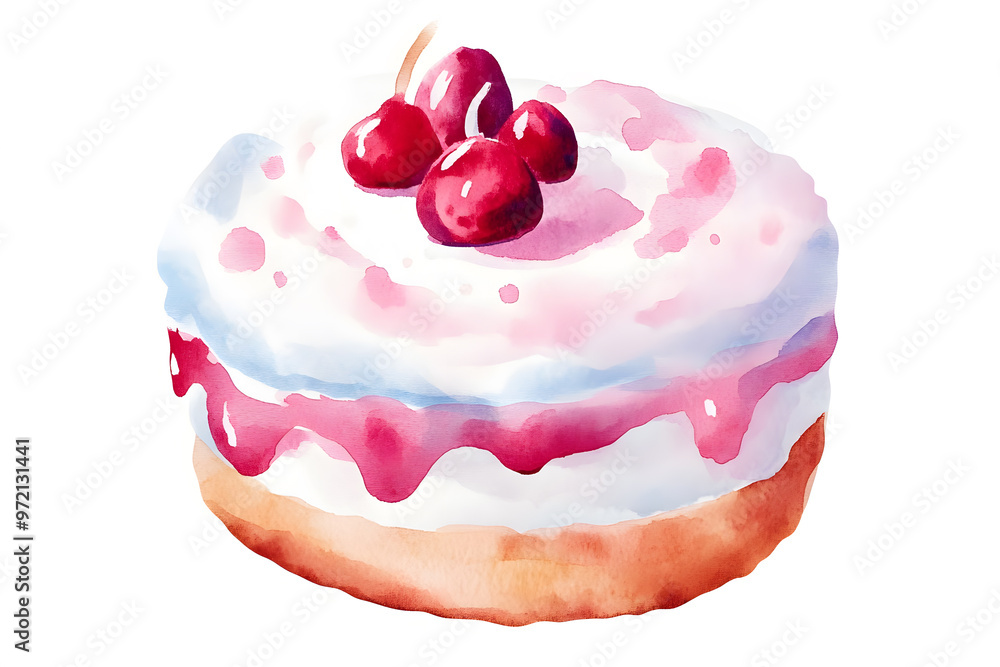 Cherry Cake Watercolor illustration isolated on white Cherry Cake Watercolor illustration isolated on white