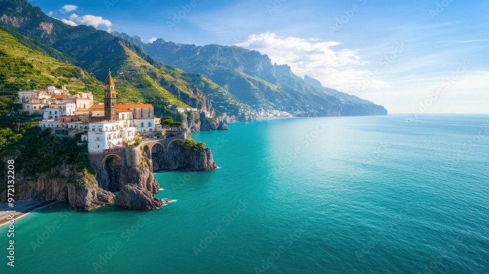 Naklejka premium Golden Hour at the Amalfi Coast: A Serene Mediterranean Escape