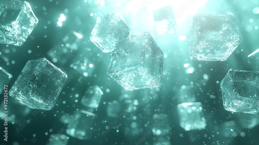 Ice cubes in mid-air, a refreshing abstract background. Ice cubes in mid-air, a refreshing abstract background.