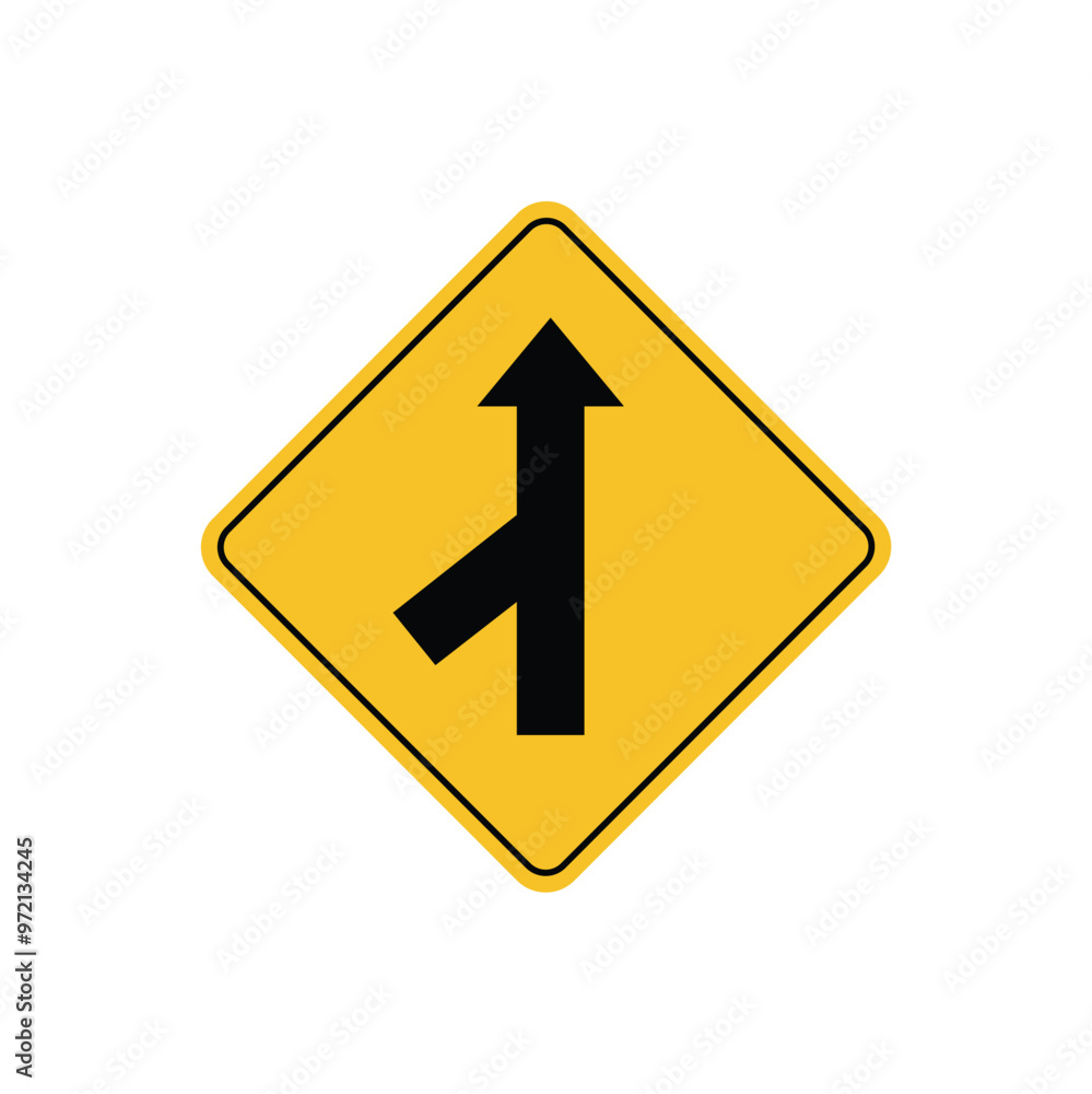 road sign icon, warning for a side road merging road on yellow rhombus. board.suitable for poster use and web icon road sign icon, warning for a side road merging road on yellow rhombus. board.suitable for poster use and web icon