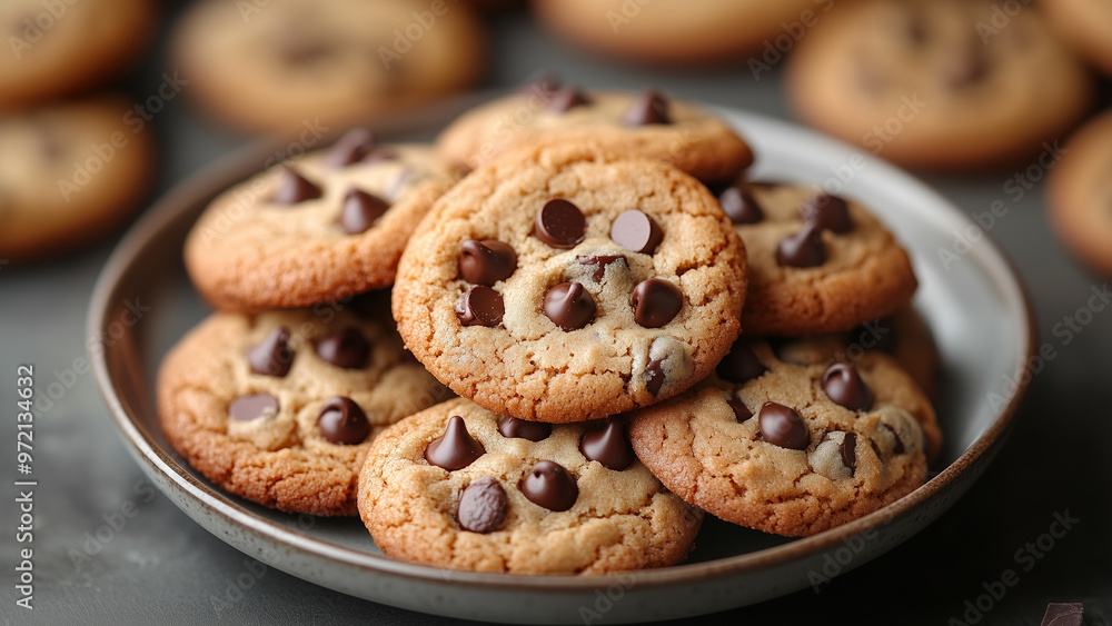 Freshly Baked Bliss: Soft Chocolate Chip Cookies with Dark, Shiny Chips Freshly Baked Bliss: Soft Chocolate Chip Cookies with Dark, Shiny Chips