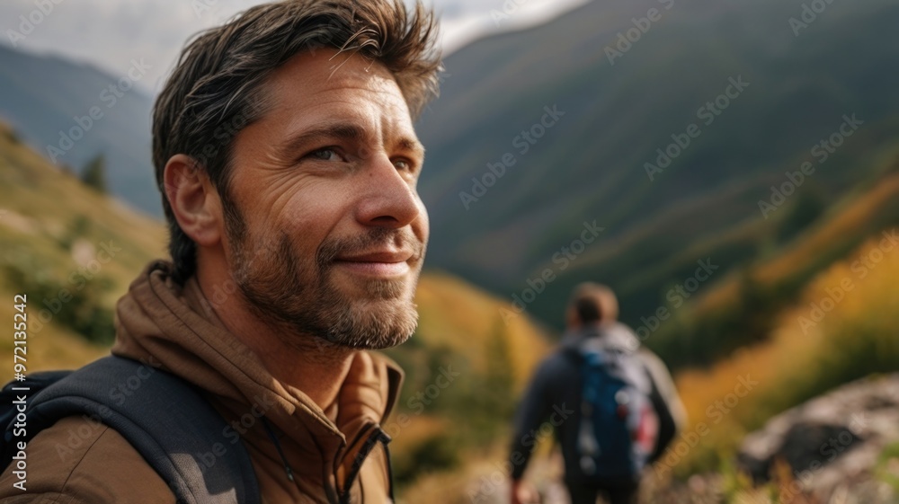 Man enjoys hiking in nature Man enjoys hiking in nature