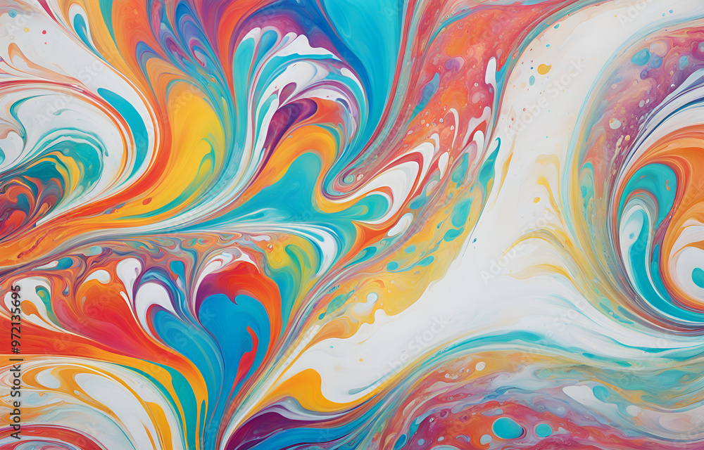 Fototapeta premium Abstract marbled acrylic paint ink painted waves painting texture colorful background banner