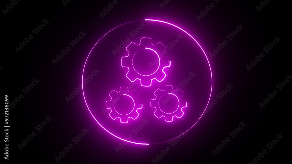 Glowing light purple neon line setting icon with spinning gears . Technology setting icon concept . neon line gear and networking system.
Glowing light purple neon line setting icon with spinning gears . Technology setting icon concept . neon line gear and networking system.