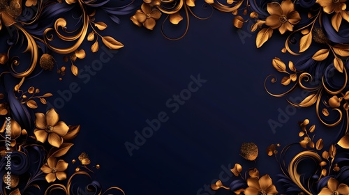 Flowing curls and delicate swirls in gold foil, deep purple background, seamless pattern, baroque influence, digital rendering with a luxurious feel. photo